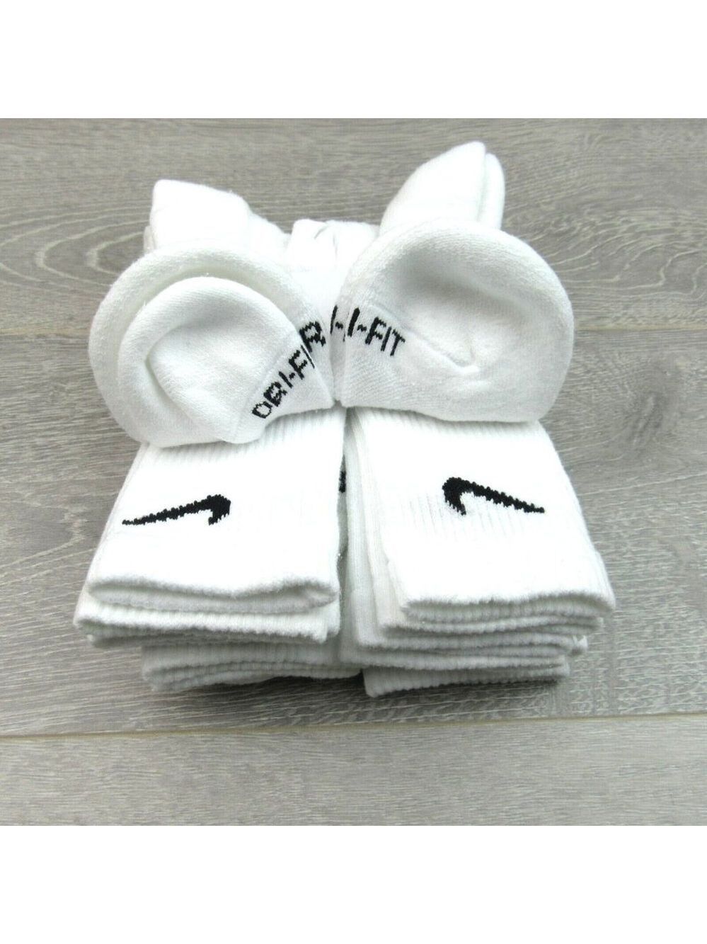 Nike Everyday Plus Dri-Fit Crew Socks White 6 Pack Womens 6-10 / Youth 5Y-7Y NEW - Picture 6 of 9